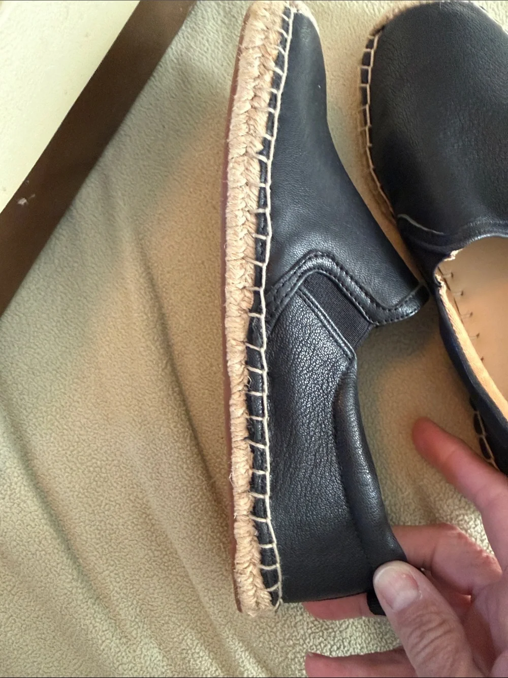 Franco Sarto Women’s Black Leather Espadrille Slip-Ons